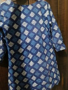 Blue Geometric Print Cotton Kurta