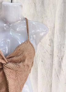 Brown Twisted Halter Neck Crop Top