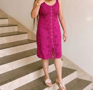 Magenta slip Button-Down Dress
