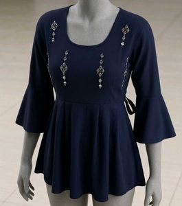 Navy Blue Embellished Peplum Top