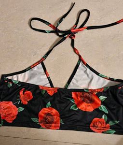 Black Rose Print Halter Top