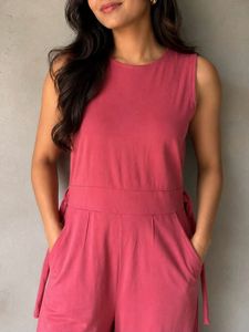 Chic Pink Sleeveless Wide-Leg Jumpsuit