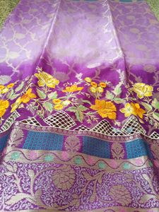 Beautiful Purple Embroidered Cutwork Saree