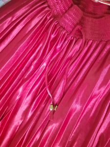 Red Glossy Pleated Skirt
