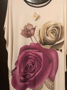 Cream Rose Print Tunic Top