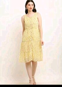 Yellow Floral Button-Up Midi Dress