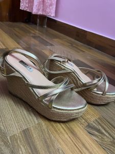 Gold Strappy Wedge Espadrille Sandals