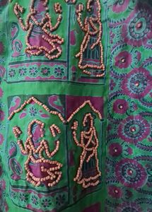 Ethnic silk printed jacket with wooden bead work