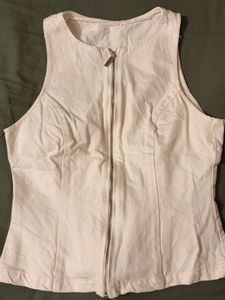 Sleeveless White Zip-Up Top