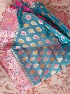 Beautiful Pink &amp; Teal Brocade Saree