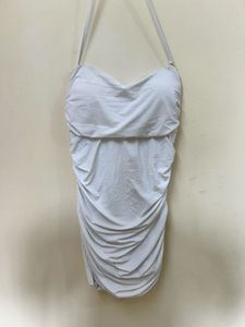 White Ruched Mini Dress