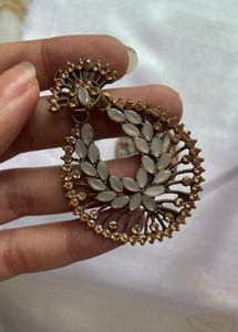 Elegant Grey &amp; Gold Statement Earrings