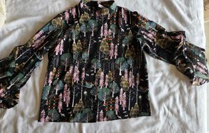 Unique Forest Print Ruffle Sleeve Top