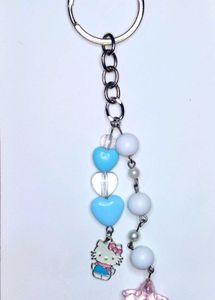 Handmade Kawaii Hello Kitty &amp; Heart Charm Keychain