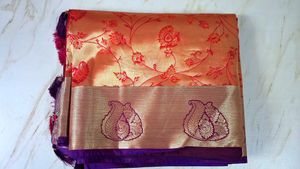 Elegant Orange & Red purple border Silk Saree