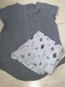 Girls' Gray Tee &amp; Patterned Pants Set