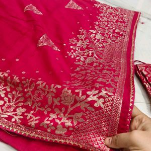Elegant Pink Embroidered Saree
