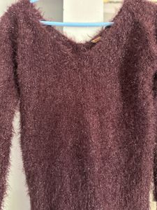 Burgandy shimmery fur sweater