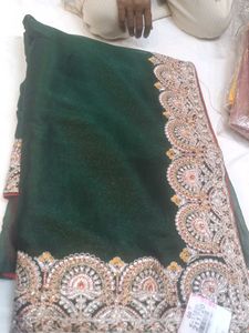 Elegant Embroidered Green Saree