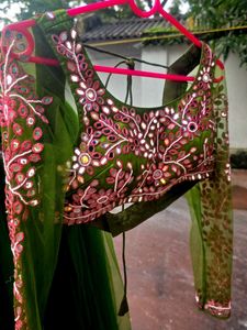 Green Embellished Blouse With Lehnga