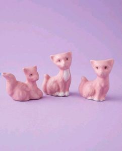 Set of 3 Pink Ceramic Cat Figurines