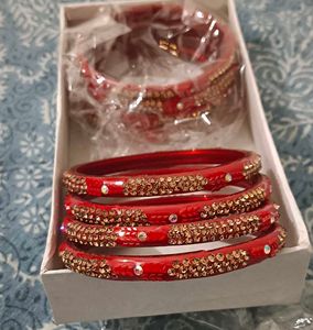 Red Stone Work Bangles
