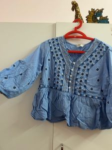 Blue Embroidered Peplum Kurta