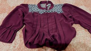 Elegant Pleated Purple Top with Lace Yoke