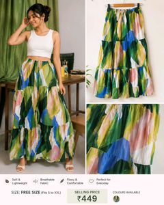Tiered Abstract Print Maxi Skirt