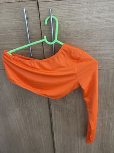 Orange One Shoulder Long Sleeve Crop Top