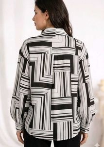 Chic Geometric Print Button-Up Shirt