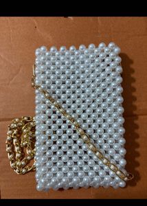 Elegant Pearl Beaded Clutch with Gold Chain