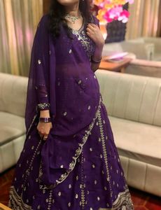Stunning Purple Embroidered Lehenga Choli Set