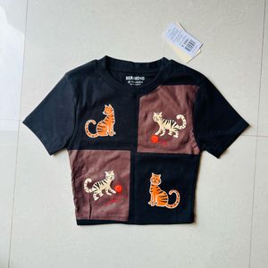 Cute Cat Patchwork Crop Top🐈