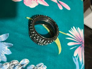 Set of 3 Oxidized Bangles with Stones
