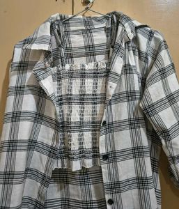 Plaid Shirt &amp; Smocked Crop Top Set❤️