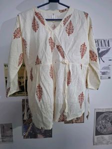 White Printed Short Kurti with Adjustable Waist Ti