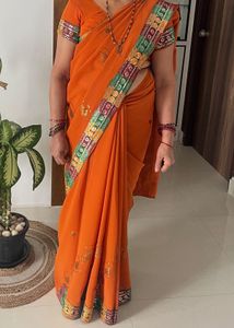 Rust colour Saree Sequin work and embroidery