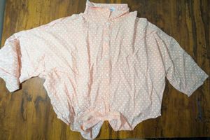 Peach Polka Dot Tie-Front Top