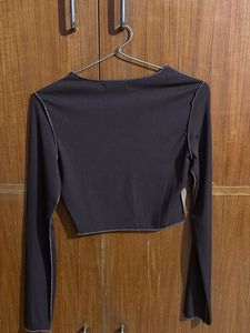 Patchwork Long Sleeve Cropped Top
