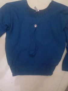 Blue Casual Long Sleeve Top(hip stretchable)