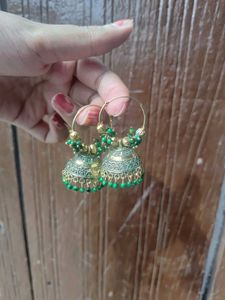 Green Jhumka Earrings
