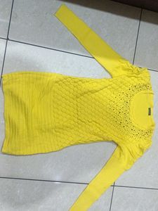 Vibrant Yellow Embellished Sweater Top