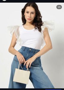 Chic White Top with Sheer Ruffles