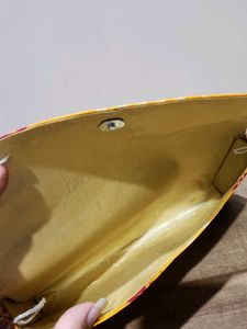 Yellow Bandhani Clutch with Beaded Handle