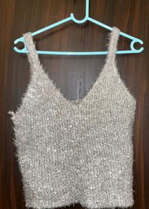 Sparkly Silver Knit Tank Top