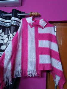 Chic Pink &amp; White Striped Poncho