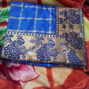 Blue Saree with Peacock Motifs