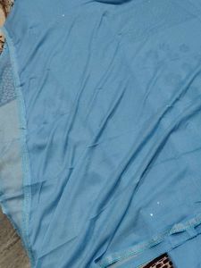 Sky Blue Embroidered organza silk suit