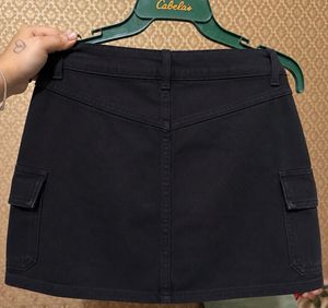 Black Cargo Denim Skirt